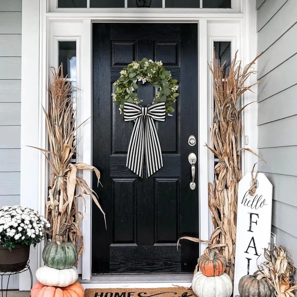 Boxwood Wreath Sash Garland Black White Striped